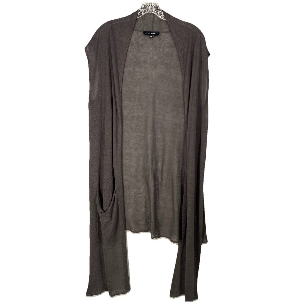 🤍 Bryn Walker Linen Gray Tan Lagenlook Duster Vest | Womens M